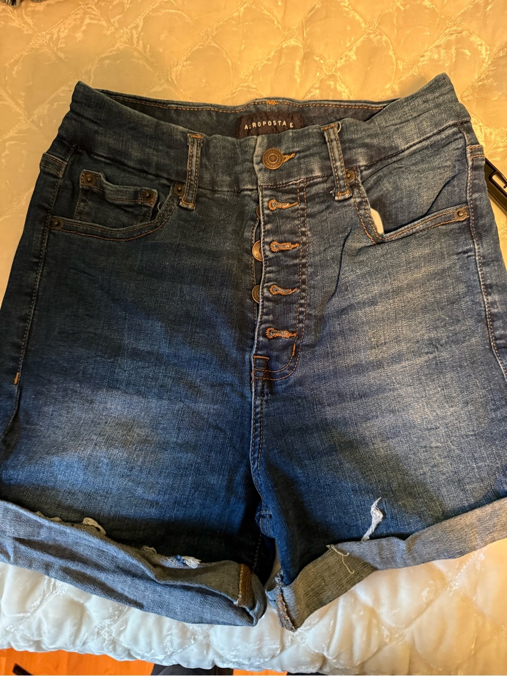 Aeropostale Dark Blue High-Rise Curvy Midi Denim Shorts